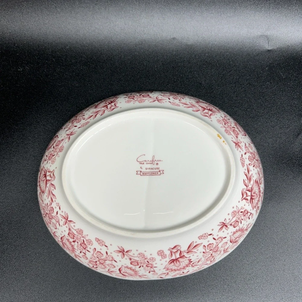 Vtg Syracuse Mayflower Divided Dish Bowl Carefree True China Red Floral #055
